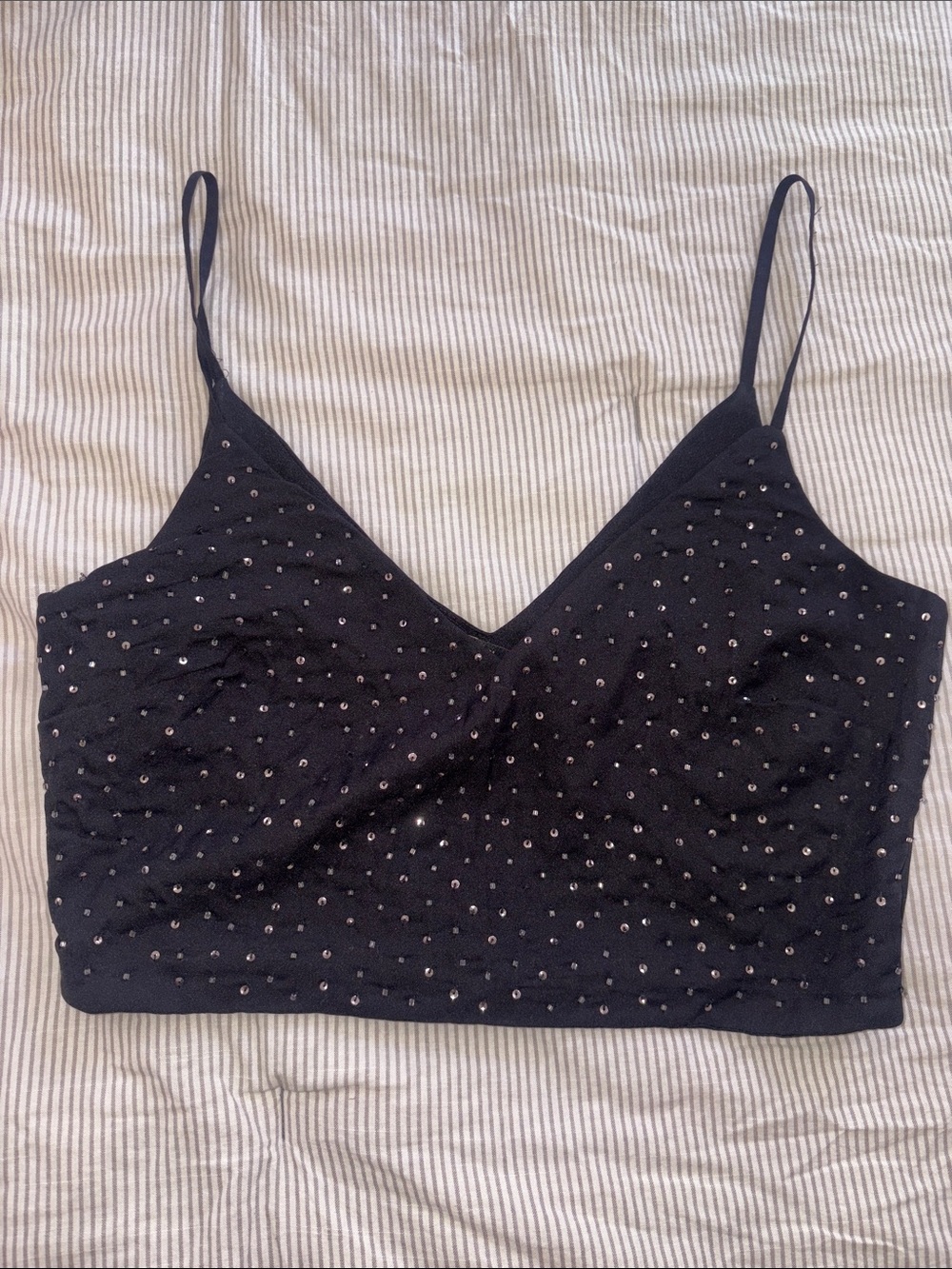 ZARA Black Seqin Embellished Cami Crop Top